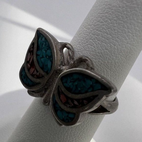 925 STERLING SILVER & OPAL BUTTERFLY  RING SIZE 4.5 - Picture 3 of 9